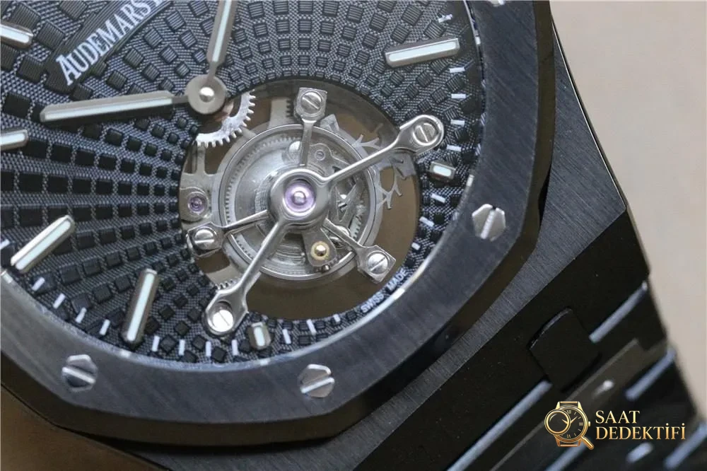 R8 Factory Audemars Piguet Royal Oak Black Warrior V3 Sürümü: Tourbillon Gümüş-Beyaza Yükseltildi - Bilezik, Toka ve Klips Mekanizması