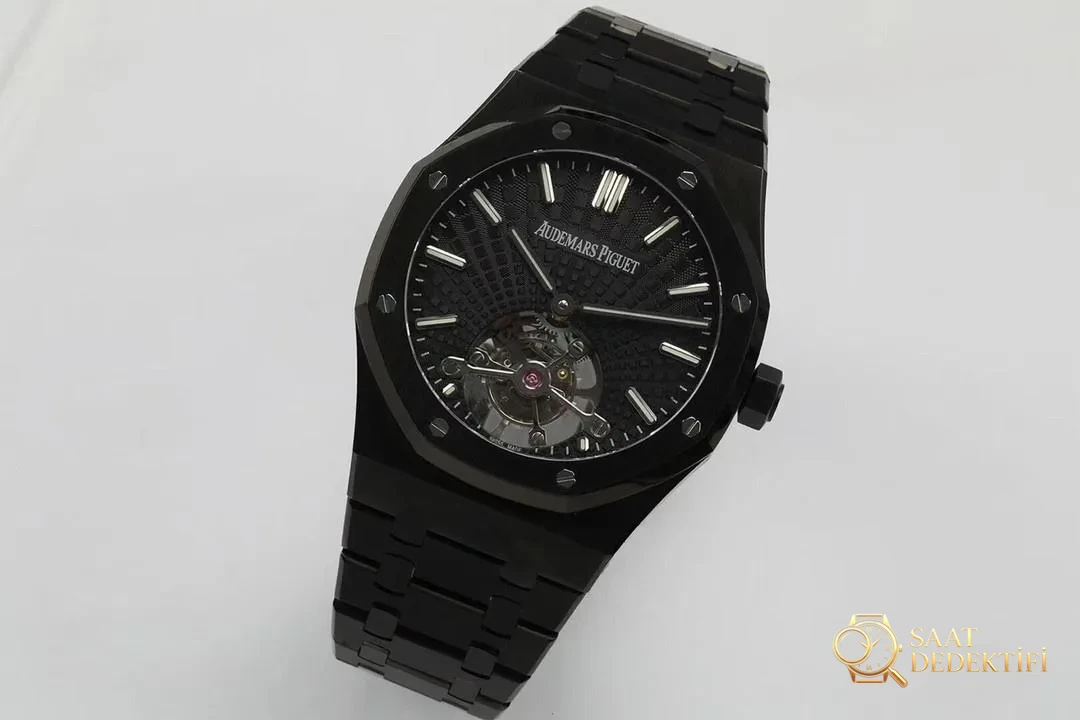 R8 Factory Audemars Piguet Royal Oak Tourbillon V2 Модернизированная версия Полностью черные наручные часы — задняя крышка и детали механизма