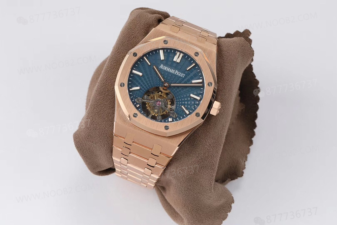 R8 Factory Audemars Piguet Royal Oak Tourbillon V2 Yükseltilmiş Versiyon Kol Saati Rose Altın Mavi Kadran — 4. fotoğraf