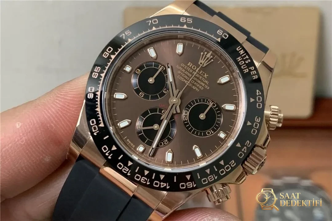 Replika 4130 mekanizmasının gelişim tarihi – BT Factory Rolex Daytona çikolata kadran gerçek çekim fotoğrafları - Makro Kadran ve İndeks İşçiliği