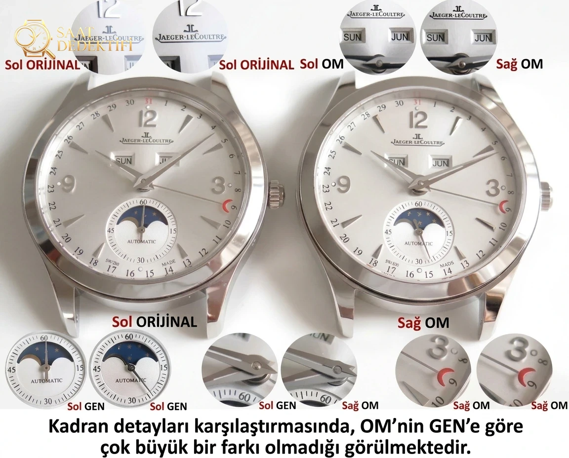 Replika OM Factory Jaeger-LeCoultre Master Tam Ay Fazı Takvimli Kol Saati 1558420 Gerçek-Replika Karşılaştırması ve Orijinal İncelemesi - Kasa Profili ve Kurma Kolu İncelemesi