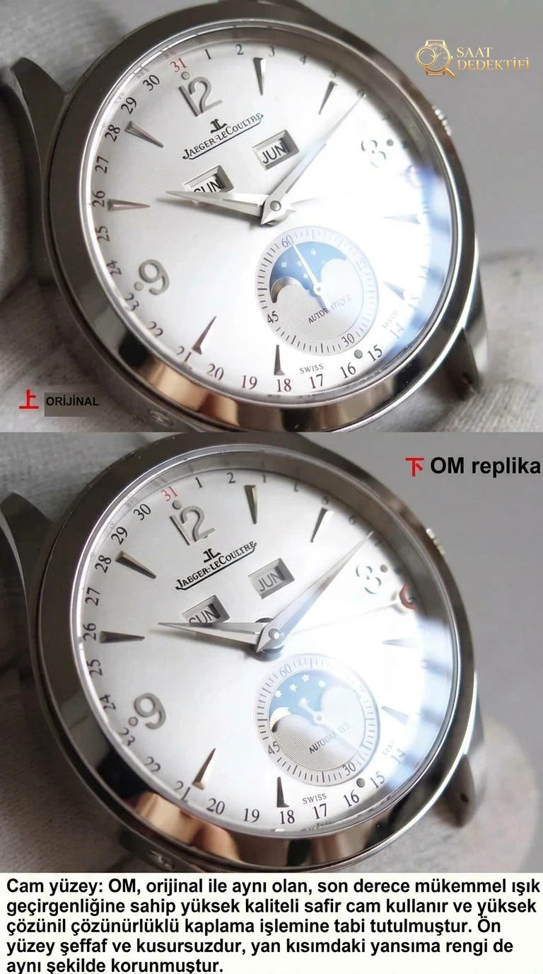 Replika OM Factory Jaeger-LeCoultre Master Tam Ay Fazı Takvimli Kol Saati 1558420 Gerçek-Replika Karşılaştırması ve Orijinal İncelemesi - Arka Kapak ve Mekanizma Detayı