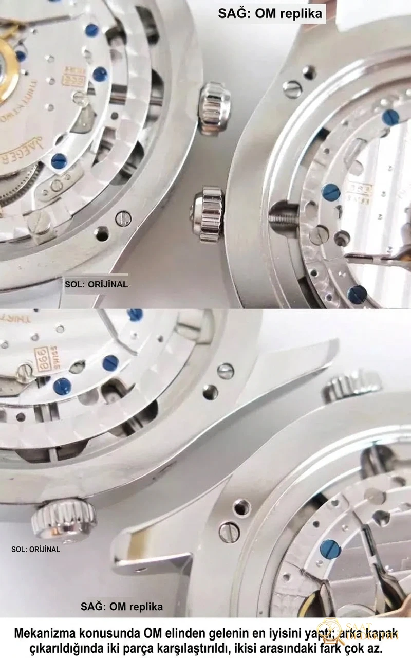 Replika OM Factory Jaeger-LeCoultre Master Tam Ay Fazı Takvimli Kol Saati 1558420 Gerçek-Replika Karşılaştırması ve Orijinal İncelemesi - Klips Kilidi ve Lazer Damgalar