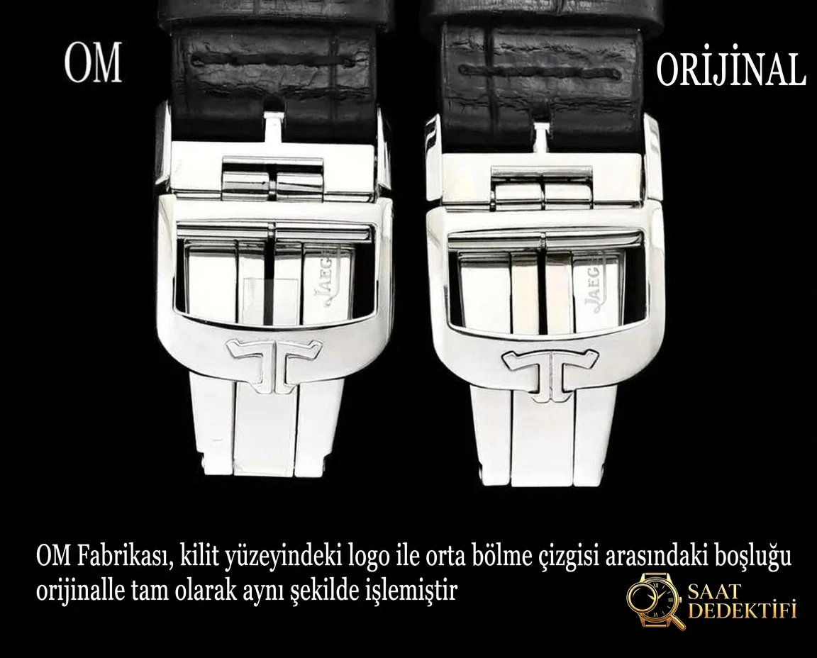Replika OM Factory Jaeger-LeCoultre Master Tam Ay Fazı Takvimli Kol Saati 1558420 Gerçek-Replika Karşılaştırması ve Orijinal İncelemesi - Yan Profil ve Kordon Bağlantısı