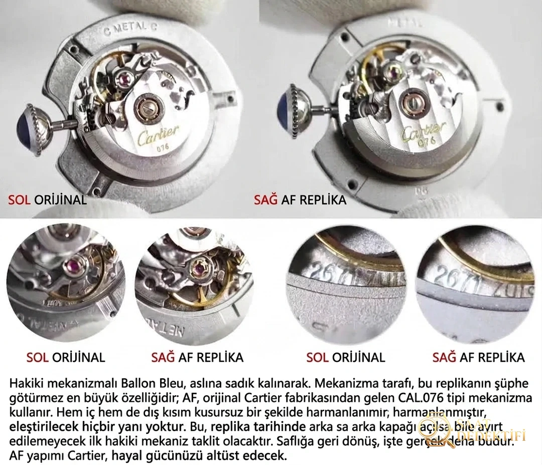 Replika saat AF Factory Cartier Ballon Bleu 33 mm ilk bakışta belli oluyor mu? - Mekanizma Çark Dizilimi ve Taş Yatakları