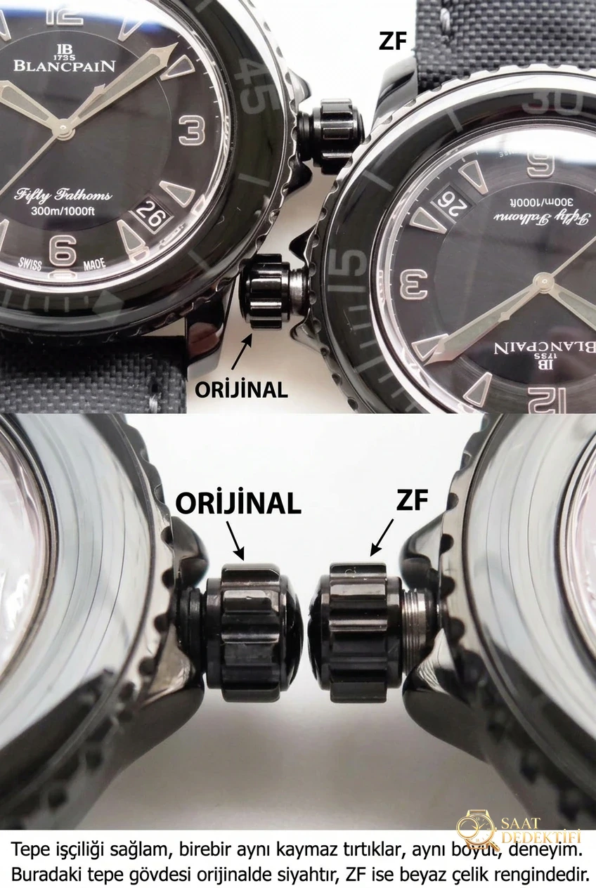 Replika saat ZF Factory Blancpain yeni Fifty Fathoms Black Vader söküm ve orijinalle karşılaştırmalı inceleme: ilk bakışta belli olur mu? - Mekanizma Zemberek ve Balans Detayı