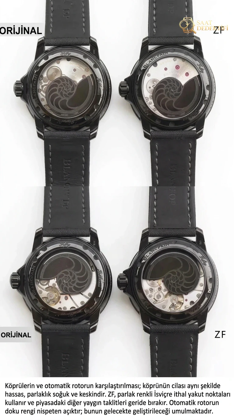 Replika saat ZF Factory Blancpain yeni Fifty Fathoms Black Vader söküm ve orijinalle karşılaştırmalı inceleme: ilk bakışta belli olur mu? - Yan Profil ve Kordon Bağlantısı