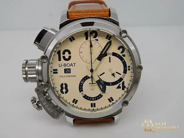 Replika U-Boat Chimera Chronograph Cream White Saat ... - Ön Görünüm ve Kasa Tasarımı