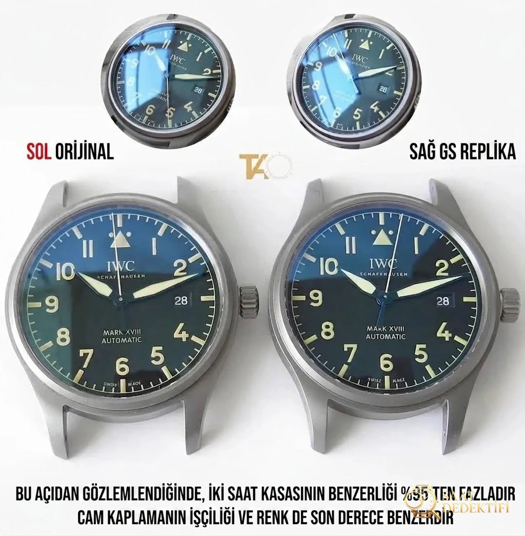 Retro titanyum GS Factory IWC Pilot serisi Mark 18 IW327006 saatinin orijinalle karşılaştırmalı incelemesi - Makro Kadran ve İndeks İşçiliği