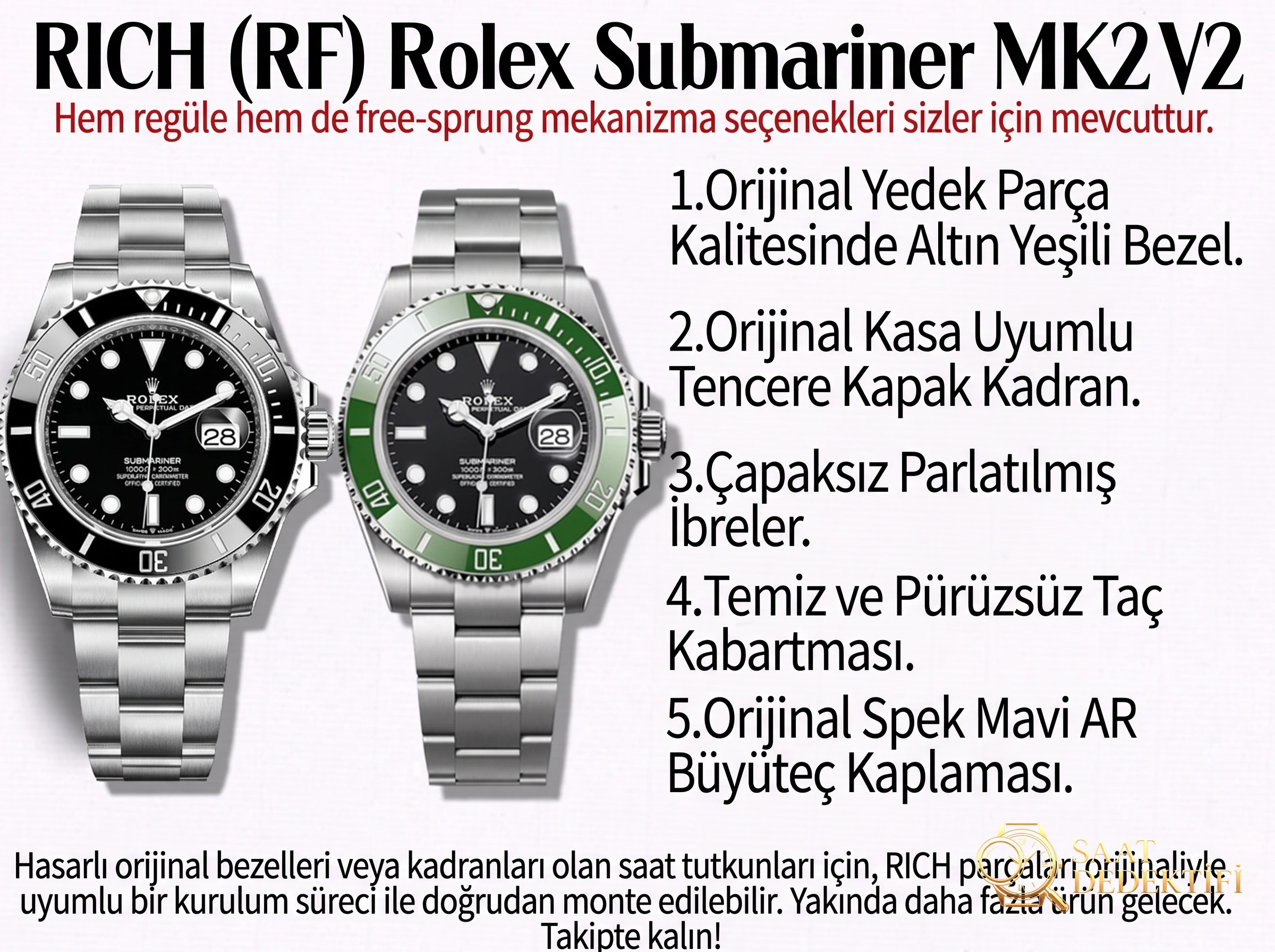 RF Factory Rolex Submariner 126610LV MK2 V2 Teknik Özet Kartı