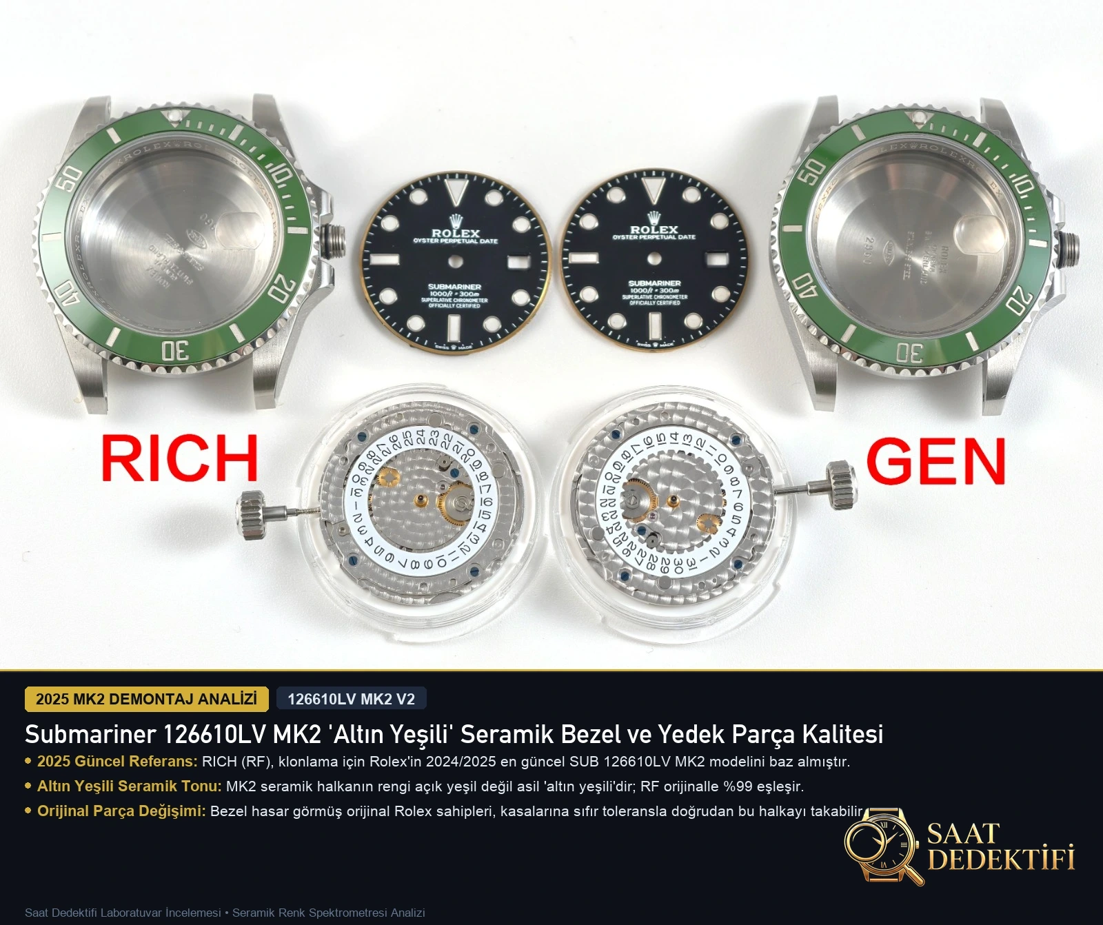 Submariner 126610LV MK2 Altın Yeşili Bezel Demontaj Analizi