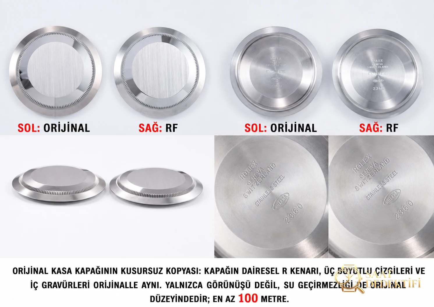 RF Factory Rolex yeni yeşil Submariner, orijinaliyle karşılaştırınca ilk bakışta belli olur mu? - Arka Kapak ve Mekanizma Detayı