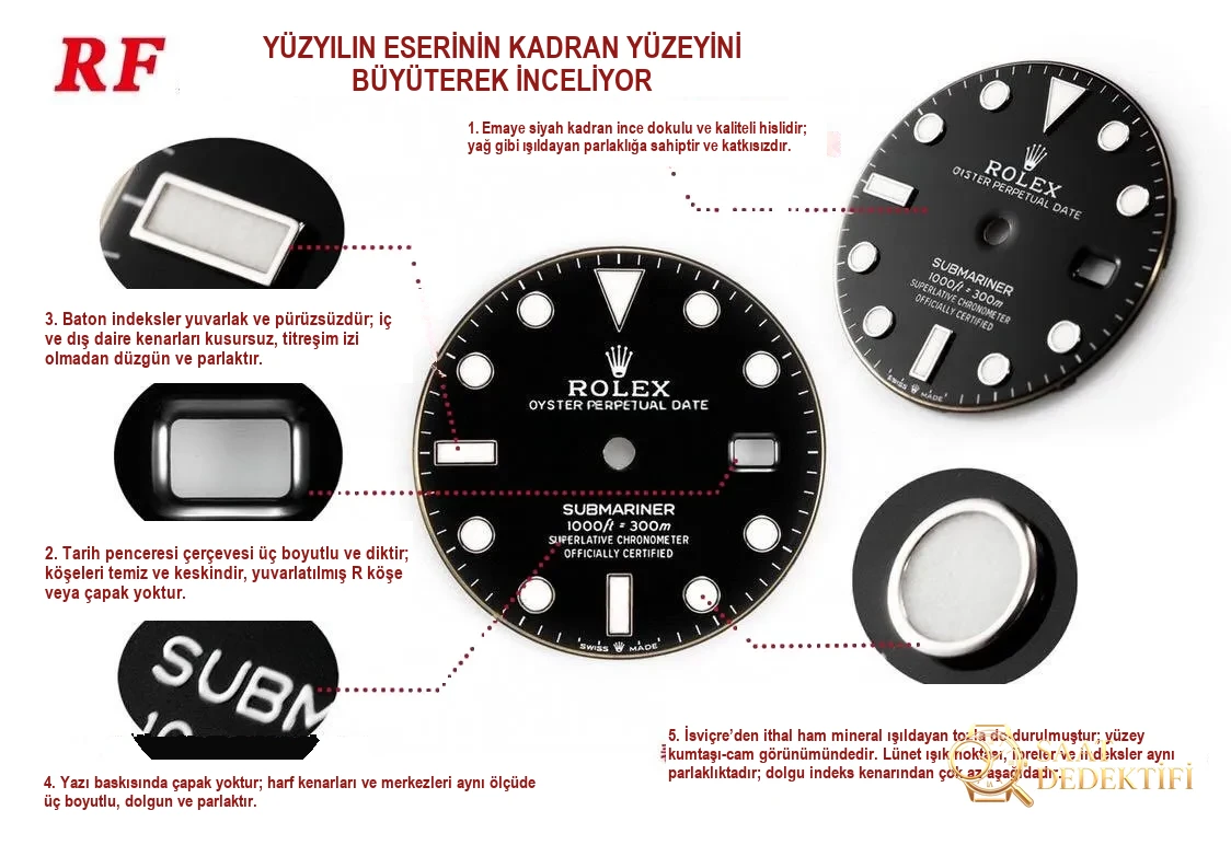 RF Factory Rolex yeni yeşil Submariner, orijinaliyle karşılaştırınca ilk bakışta belli olur mu? - Makro Kadran ve İndeks İşçiliği