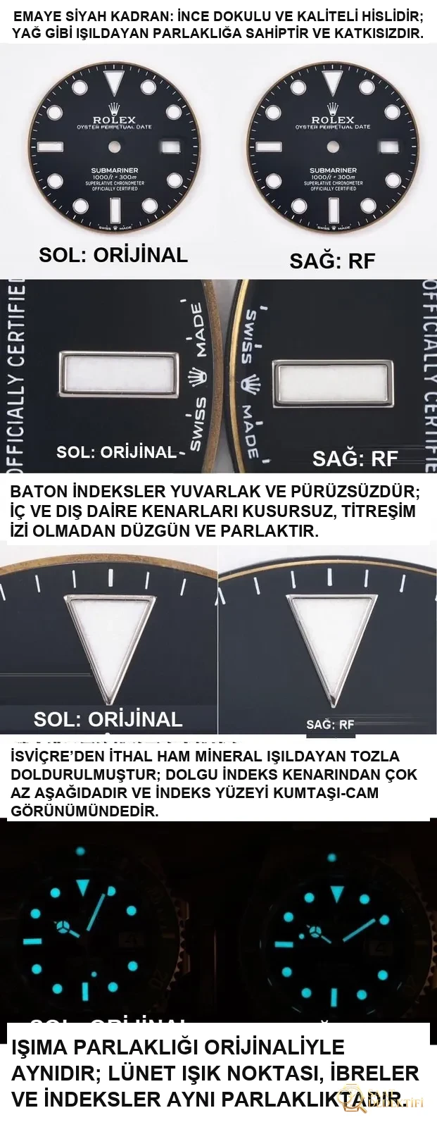 RF Factory Rolex yeni yeşil Submariner, orijinaliyle karşılaştırınca ilk bakışta belli olur mu? - Yan Profil ve Kordon Bağlantısı