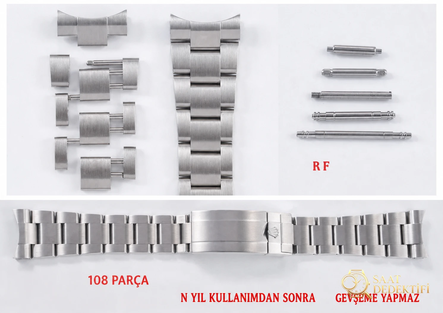 RF Factory Rolex yeni yeşil Submariner, orijinaliyle karşılaştırınca ilk bakışta belli olur mu? - Bilezik Bakla Ayrımı ve Pim Yapısı