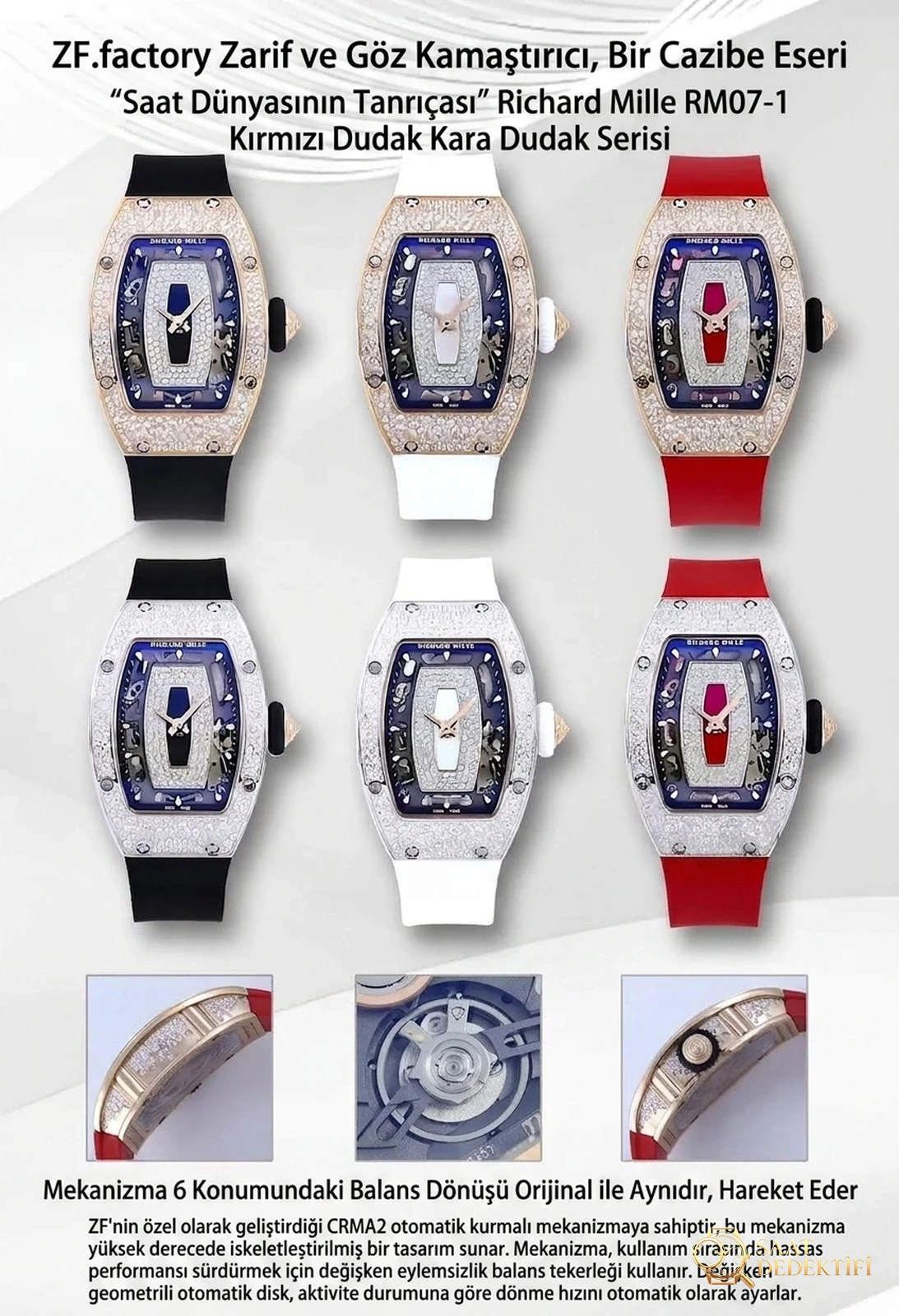 [Richard Mille RM07-1 Kırmızı Dudak - Siyah Dudak Serisi-Bilekte Açan Mekanik Gül] - Kasa Profili ve Kurma Kolu İncelemesi