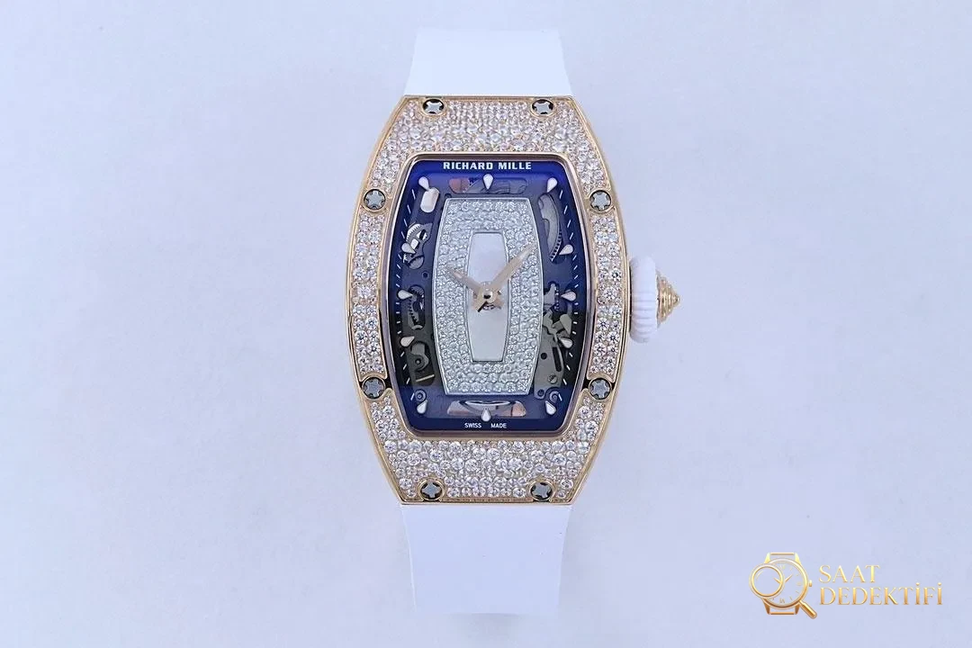 [Richard Mille RM07-1 Kırmızı Dudak - Siyah Dudak Serisi-Bilekte Açan Mekanik Gül] - Mekanizma Zemberek ve Balans Detayı