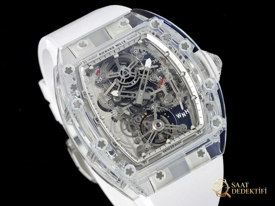 Richard Mille RM56-01 5601 Şeffaf Kasa (Beyaz) Tourbillon Saat İncelemesi - Kadran Detayı ve Bezel İşçiliği