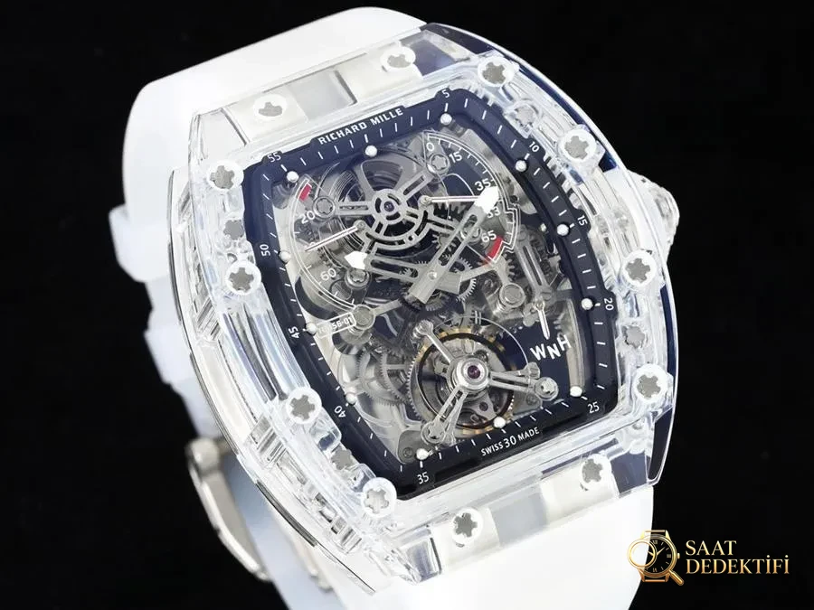 Richard Mille RM56-01 5601 şeffaf kasa (mavi) tourbillon saat incelemesi - Kadran Detayı ve Bezel İşçiliği
