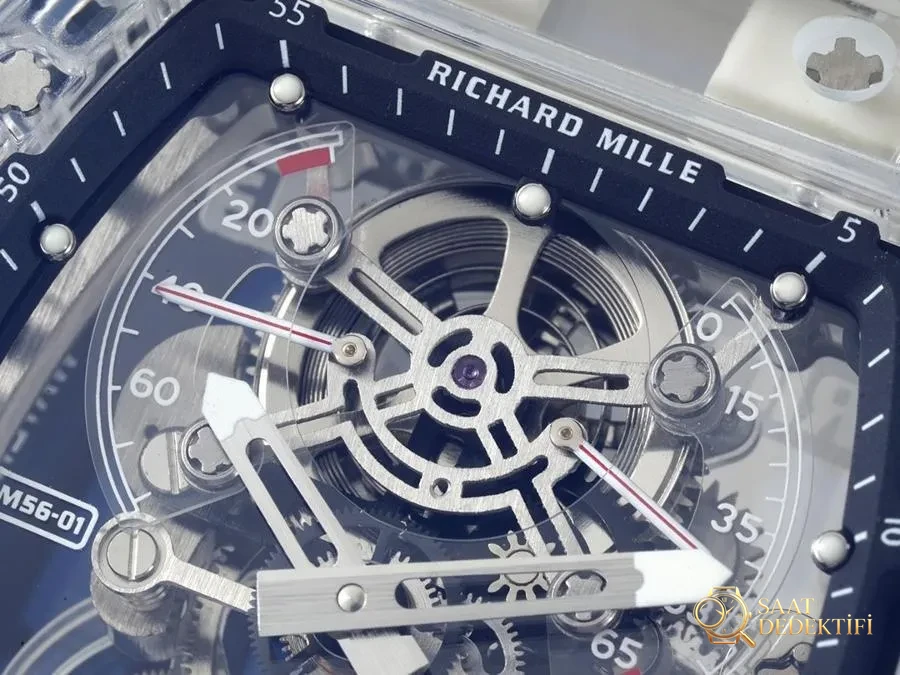 Richard Mille RM56-01 5601 şeffaf kasa (mavi) tourbillon saat incelemesi - Arka Kapak ve Mekanizma Detayı