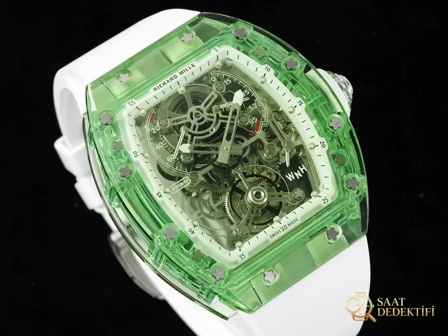 Richard Mille RM56-01 5601 Şeffaf Kasa (Yeşil) Tourbillon Saat İncelemesi - Kadran Detayı ve Bezel İşçiliği