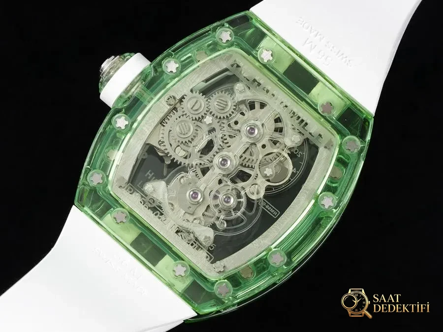 Richard Mille RM56-01 5601 Şeffaf Kasa (Yeşil) Tourbillon Saat İncelemesi - Fosfor ve Super-LumiNova Gece Görünümü