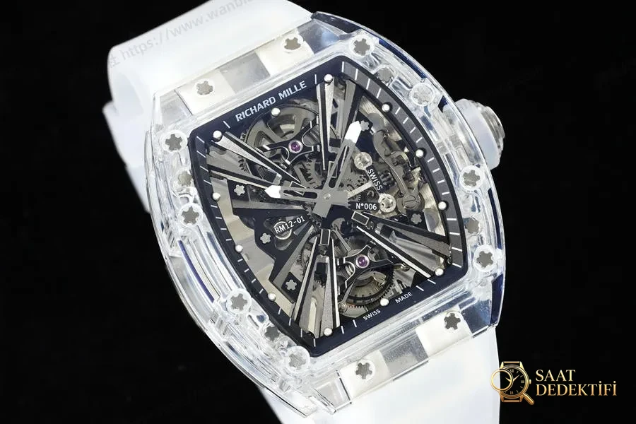 RM Factory Richard Mille RM12-01 Tourbillon Safir Şeffaf Versiyon Kol Saati İncelemesi - Kadran Detayı ve Bezel İşçiliği
