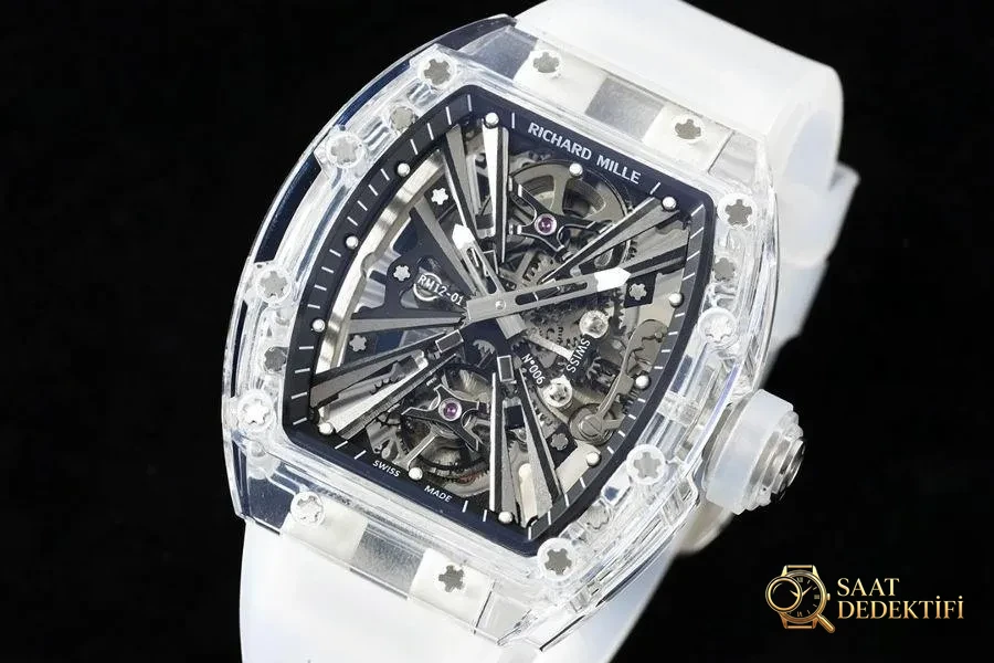 RM Factory Richard Mille RM12-01 Tourbillon Safir Şeffaf Versiyon Kol Saati İncelemesi - Kasa Profili ve Kurma Kolu İncelemesi