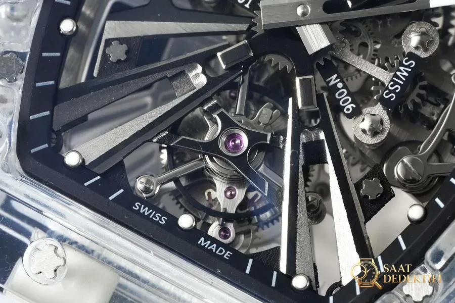RM Factory Richard Mille RM12-01 Tourbillon Safir Şeffaf Versiyon Kol Saati İncelemesi - Arka Kapak ve Mekanizma Detayı