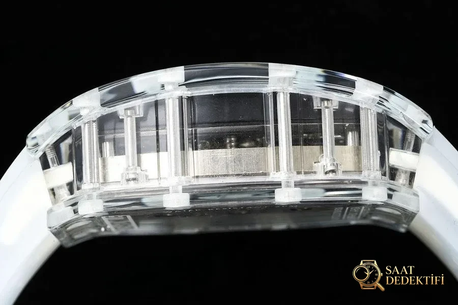 RM Factory Richard Mille RM12-01 Tourbillon Safir Şeffaf Versiyon Kol Saati İncelemesi - Makro Kadran ve İndeks İşçiliği