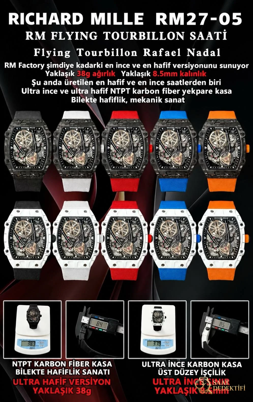 Richard Mille RM27-05 RM Flying Tourbillon — Türkçeleştirilmiş teknik özet posteri