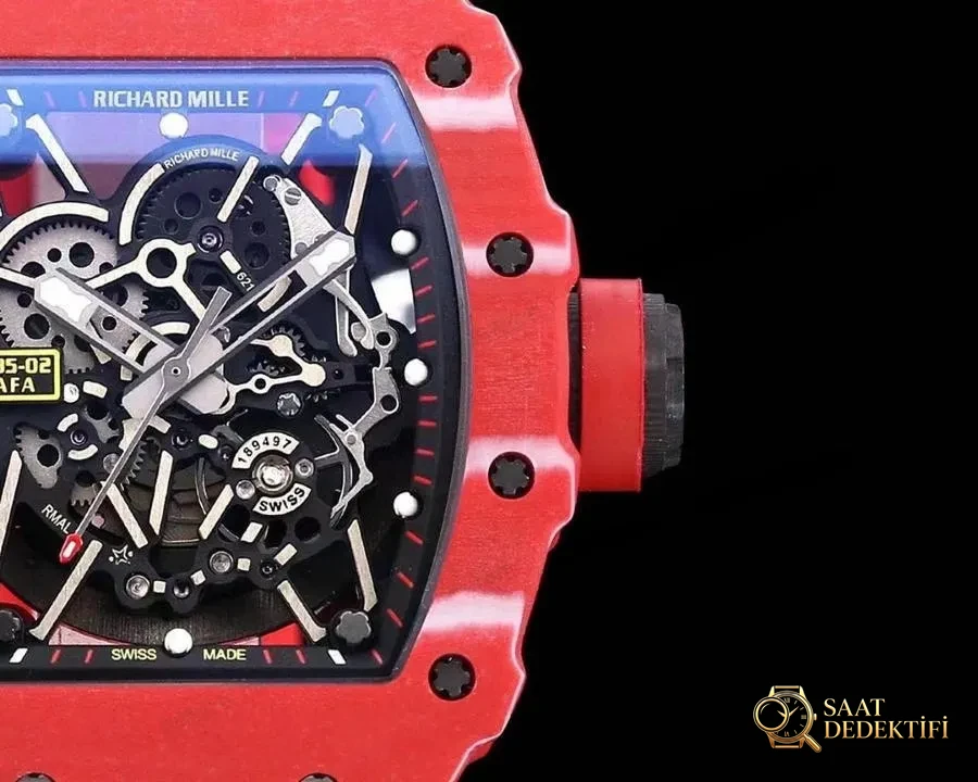 RMX Factory Richard Mille RM35-02 Karbon Fiber Kırmızı Şeytan Kol Saati - Kasa Profili ve Kurma Kolu İncelemesi