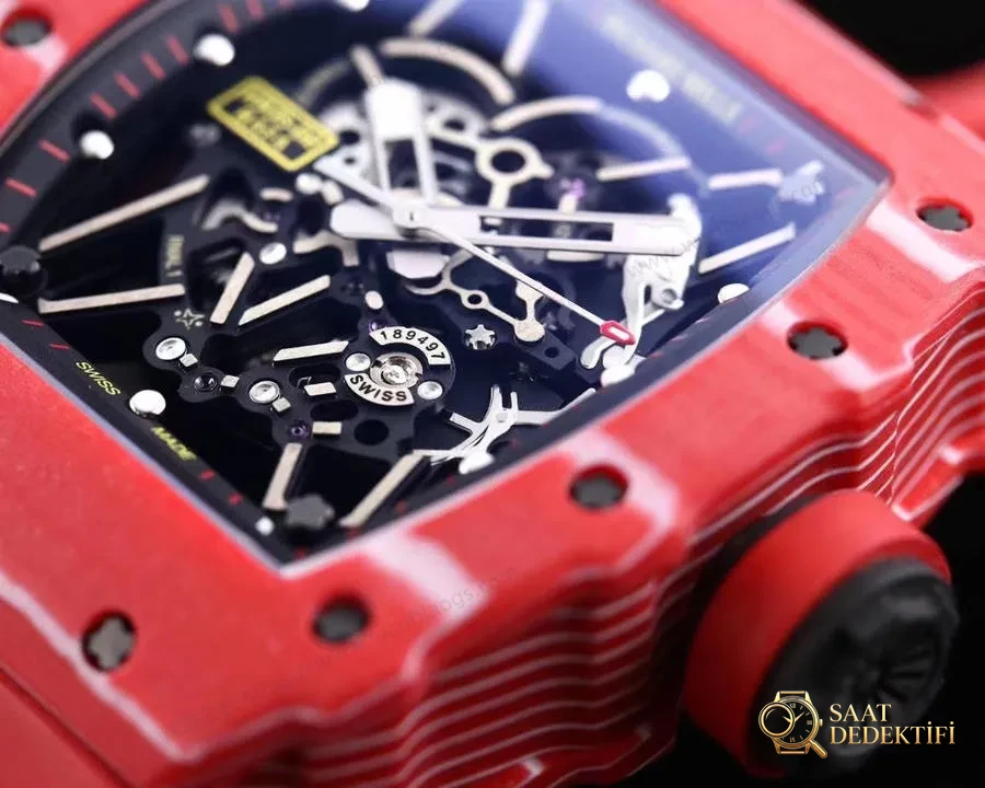 RMX Factory Richard Mille RM35-02 Karbon Fiber Kırmızı Şeytan Kol Saati - Arka Kapak ve Mekanizma Detayı