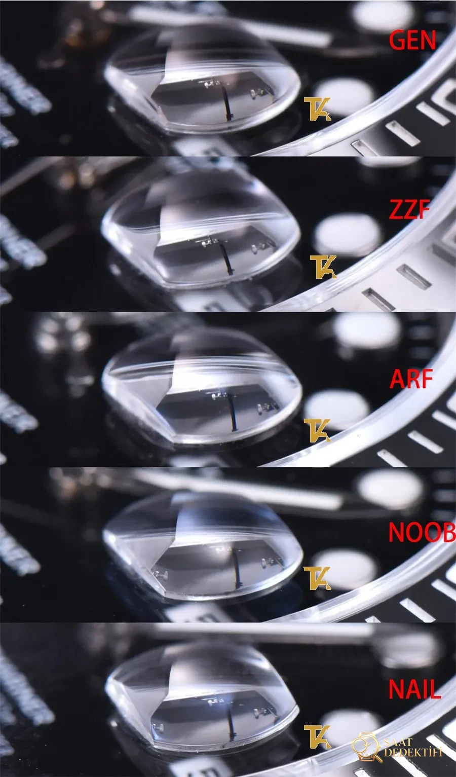 Gerçek-replika karşılaştırması: ZZ Factory AR Factory NAIL ve N Factory Rolex siyah su hayaleti replika saatiyle orijinalin en detaylı görselli incelemesi - Fosfor ve Super-LumiNova Gece Görünümü