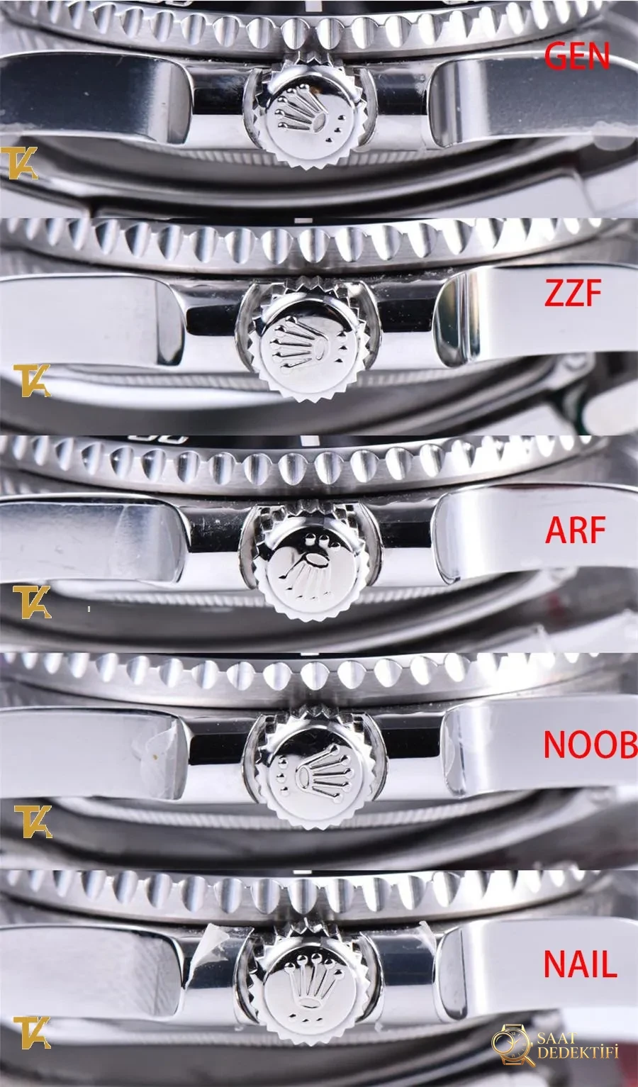 Gerçek-replika karşılaştırması: ZZ Factory AR Factory NAIL ve N Factory Rolex siyah su hayaleti replika saatiyle orijinalin en detaylı görselli incelemesi - Cam Yansıma Önleyici (AR) Kaplama