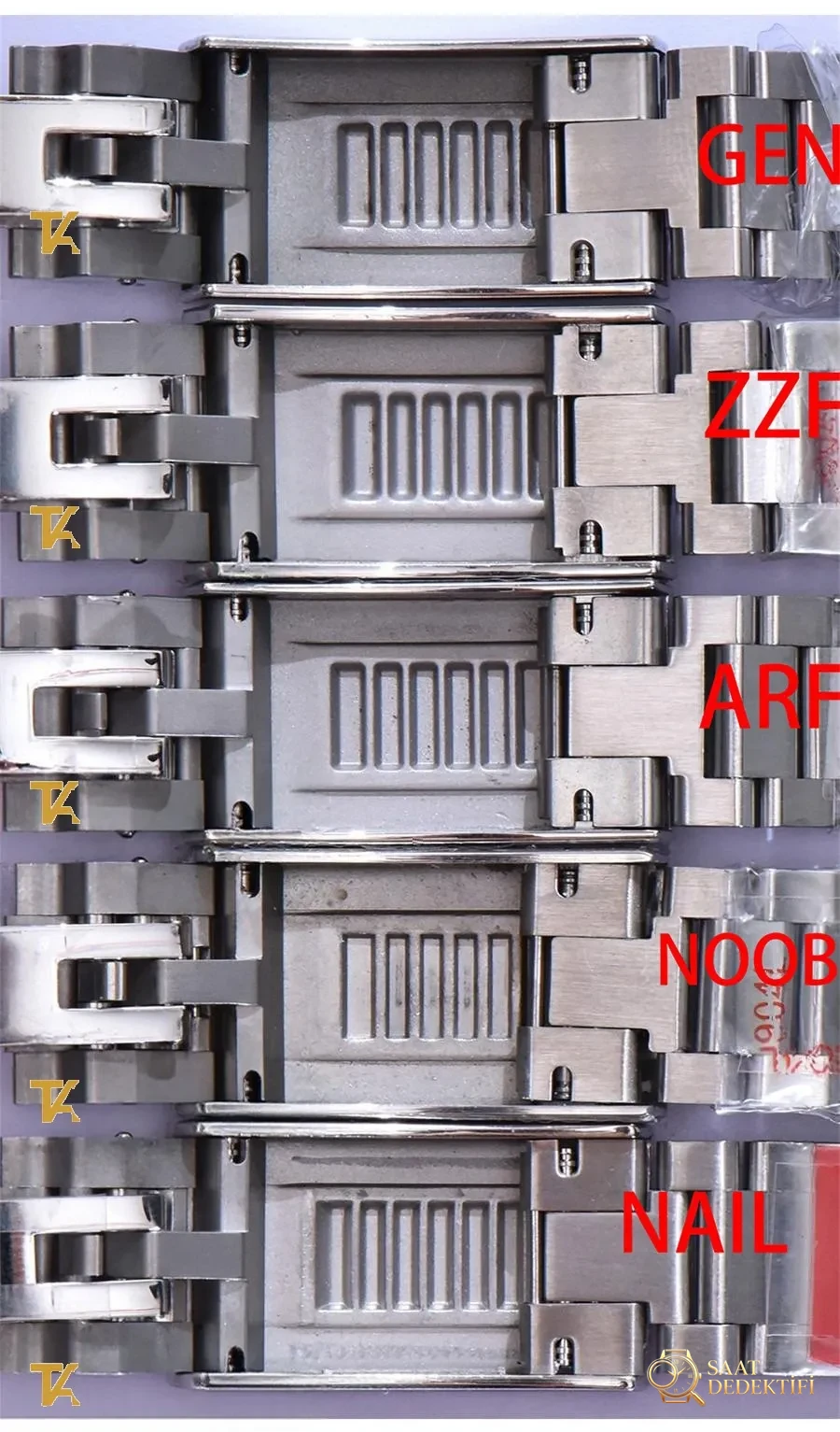 Gerçek-replika karşılaştırması: ZZ Factory AR Factory NAIL ve N Factory Rolex siyah su hayaleti replika saatiyle orijinalin en detaylı görselli incelemesi - Deri Kordon Dikiş ve Kenar Boyası