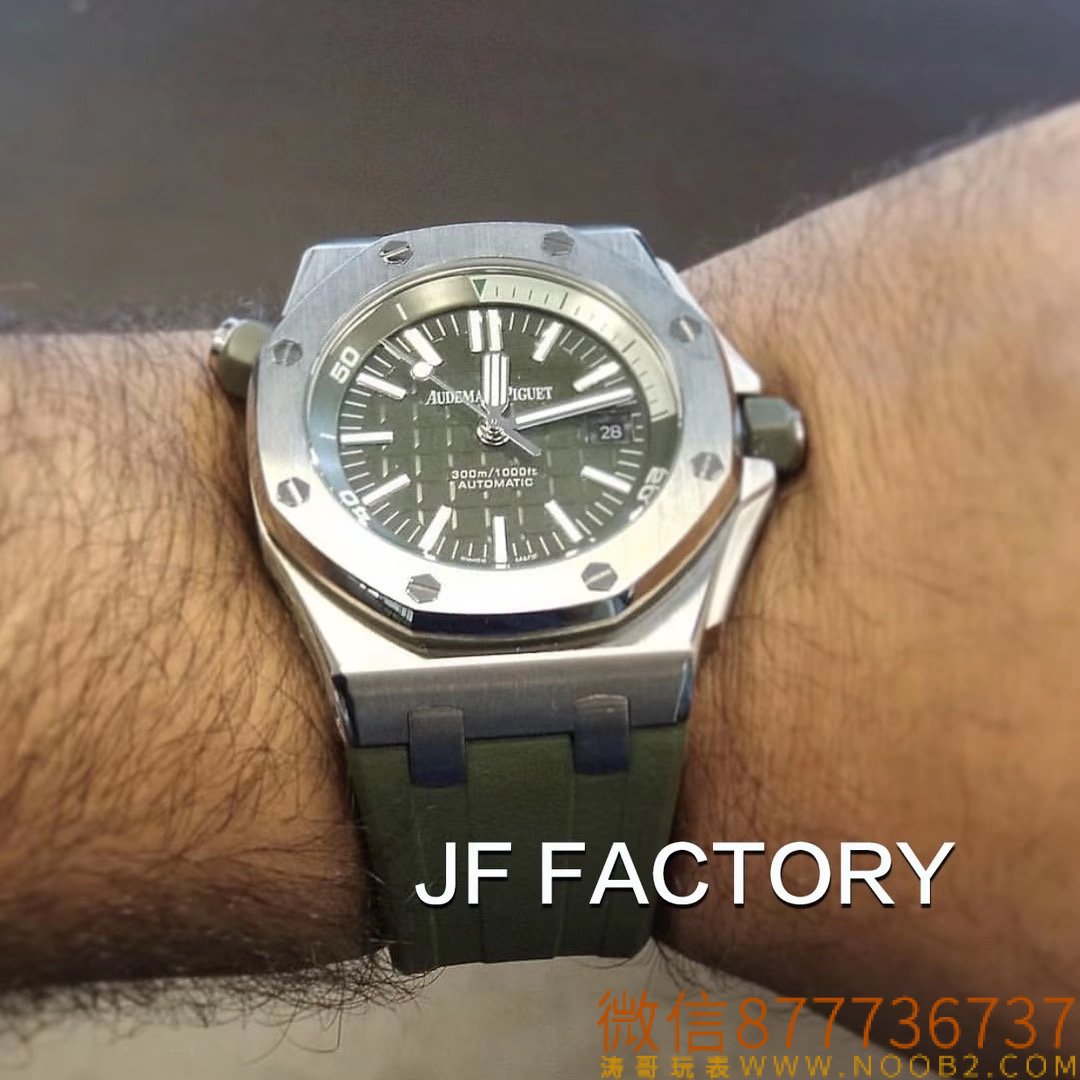 Royal Oak Offshore JF15710 Askeri Yeşil Replika Saat Gerçek Çekim İncelemesi — 12. fotoğraf