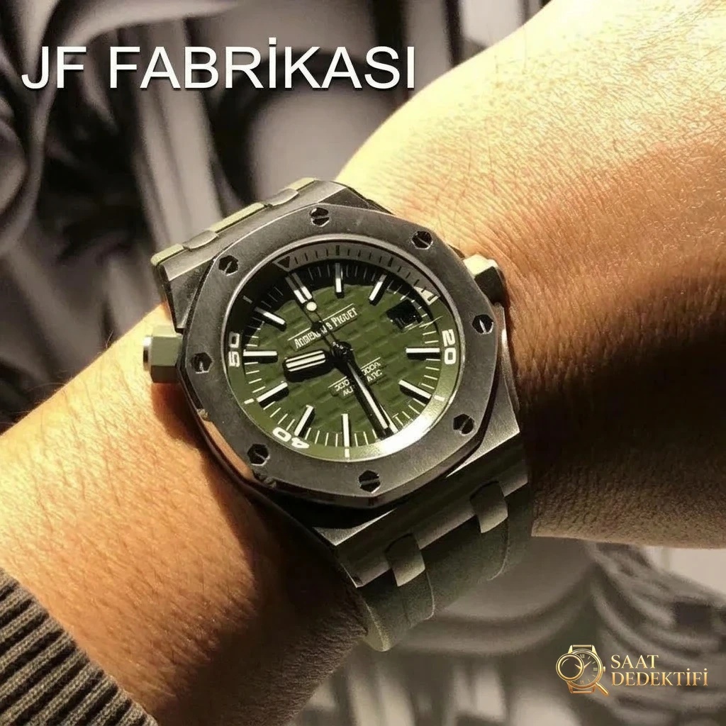 Royal Oak Offshore JF15710 Askeri Yeşil Replika Saat Gerçek Çekim İncelemesi - Kasa Çeliği ve Polisaj Kalitesi