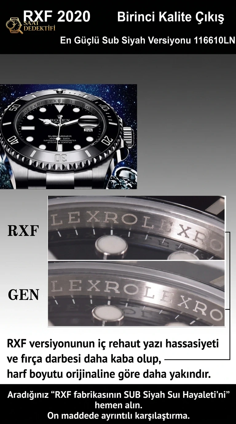 Examen comparatif : Montre de plongée RXF Factory Rolex Submariner Black Water Ghost série 116610LN-97200 à cadran noir - Clip Lock et tampons laser