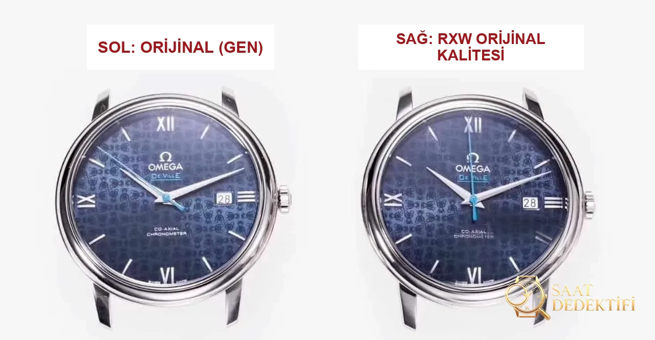 RXW Factory Omega De Ville serisi Orbis anma modeli 424.10.40.20.03.003 gerçek-replika karşılaştırması incelemesi - Kadran Detayı ve Bezel İşçiliği