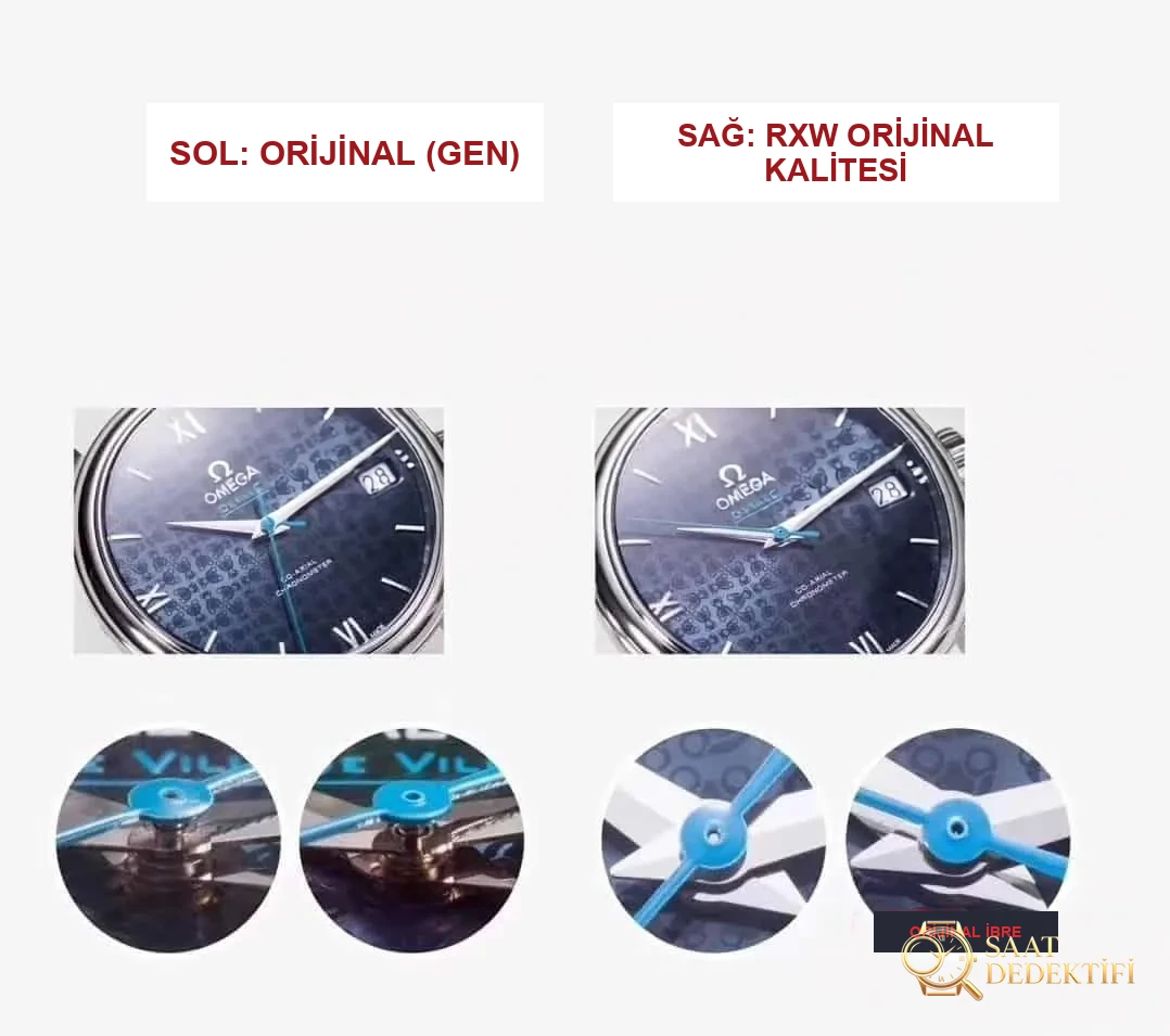 RXW Factory Omega De Ville serisi Orbis anma modeli 424.10.40.20.03.003 gerçek-replika karşılaştırması incelemesi - Arka Kapak ve Mekanizma Detayı