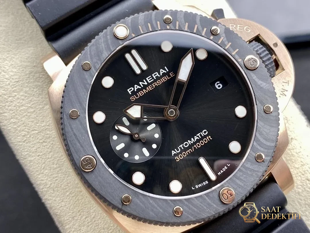 SBF (VS Factory) Panerai 1070 roze altın ve karbon fiber ilk bakışta sahte durur mu? - Kasa Profili ve Kurma Kolu İncelemesi