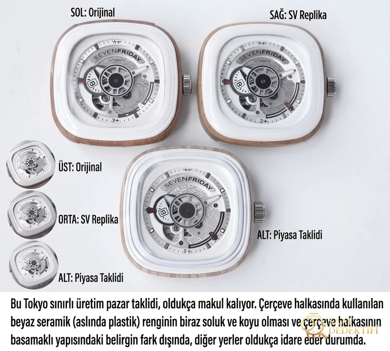 SevenFriday sakura gerçek-replika karşılaştırmalı incelemesi: SV Factory SevenFriday Tokyo Limited Edition P1B/03 replika saat nasıl? - Kadran Detayı ve Bezel İşçiliği