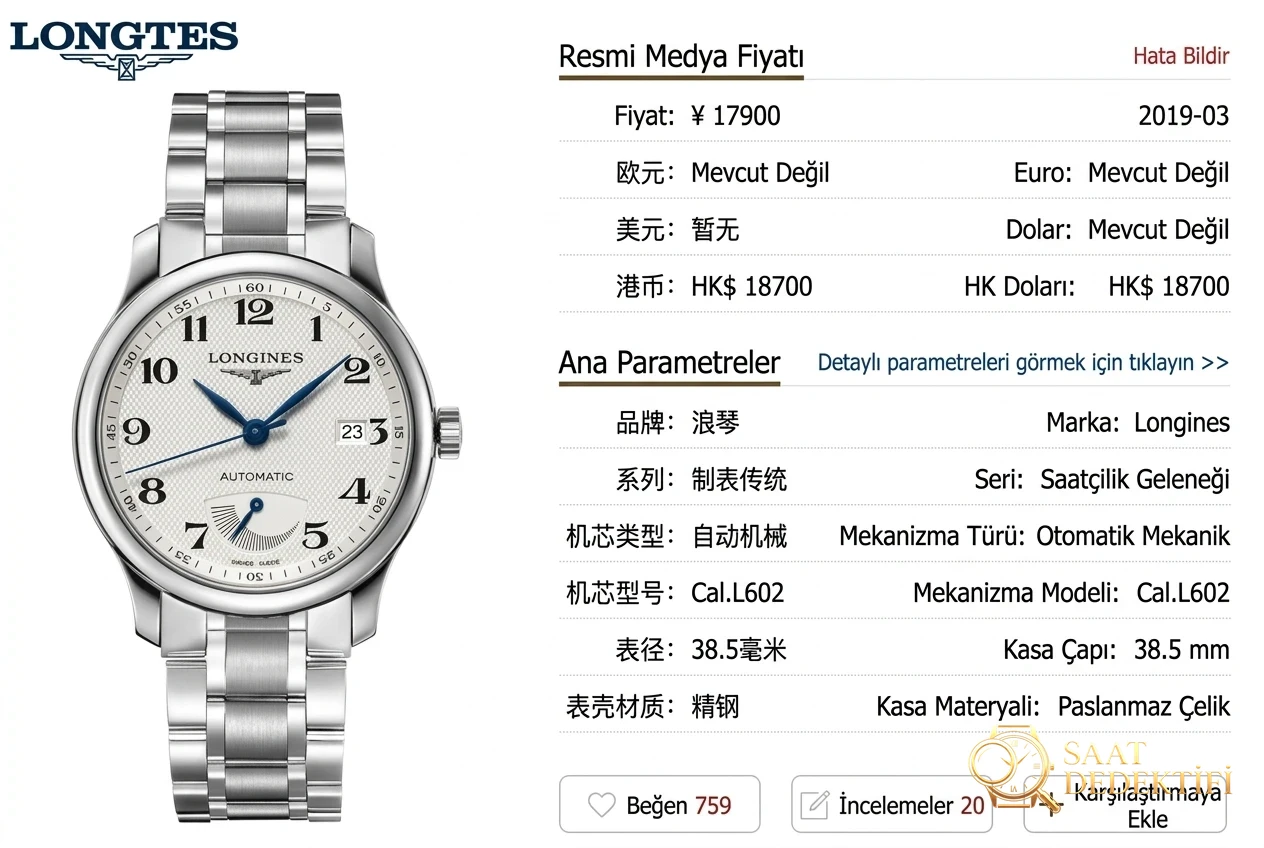 Sevimli ve klasik GS Factory Longines Master Collection