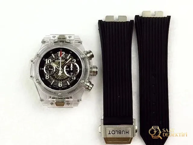 Siyah Kauçuk Kayışlı Replika Hublot Unico Safir