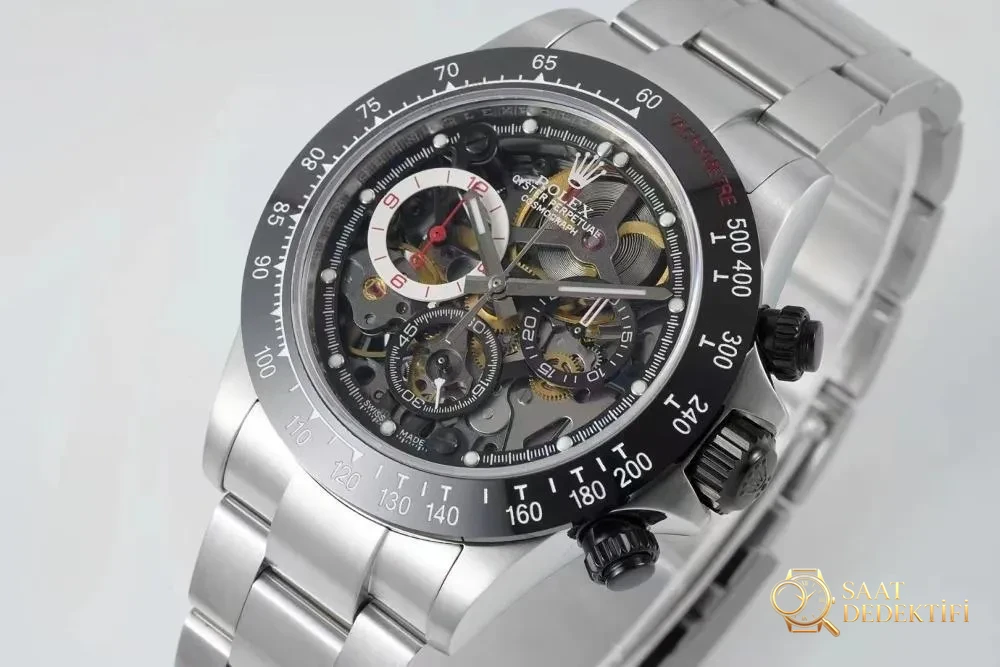 Sonic yeni ürün: Dünyanın ilk iskelet kadranlı Rolex Daytona kol saati - Kadran Detayı ve Bezel İşçiliği