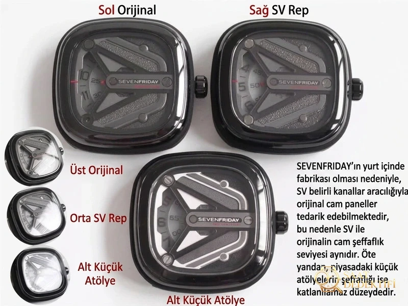 SV Factory Seven Friday SF Uzay Gemisi M3-01 replika saatin orijinaliyle ve diğer versiyonlarla karşılaştırması nasıl? - Kasa Profili ve Kurma Kolu İncelemesi