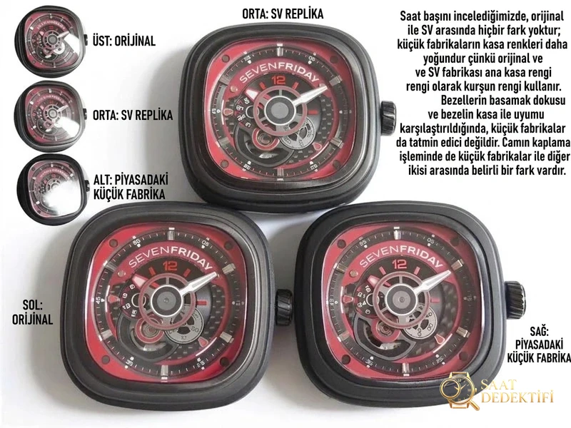 SV Factory SEVENFRIDAY (Seven Friday) P3B/06 Kırmızı Kadran Replika Versiyonun Orijinaliyle Karşılaştırmalı İncelemesi - Kadran Detayı ve Bezel İşçiliği