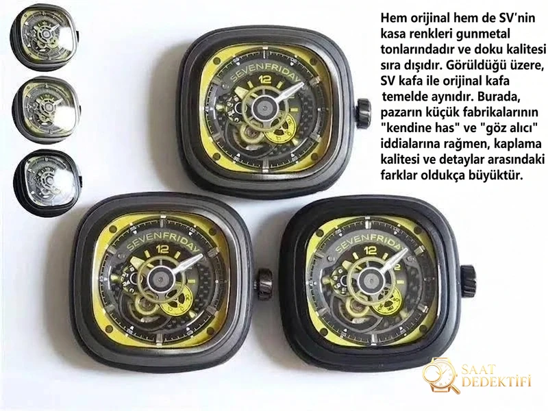 SV Factory Sevenfriday P3B/03 Sarı Kadran Replika Saat Gerçek-Replika Karşılaştırması İnceleme - Kadran Detayı ve Bezel İşçiliği