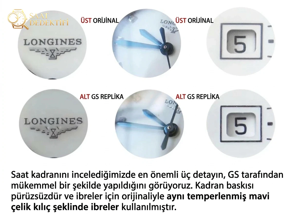 Tanrıça modeli GS Factory Longines PrimaLuna serisi L8.110.4.87.6 gerçek İsviçre mekanizmalı replika saat, orijinalle karşılaştırınca nasıl? Bir bakışta sahte olduğu belli olur mu? - Fosfor ve Super-LumiNova Gece Görünümü